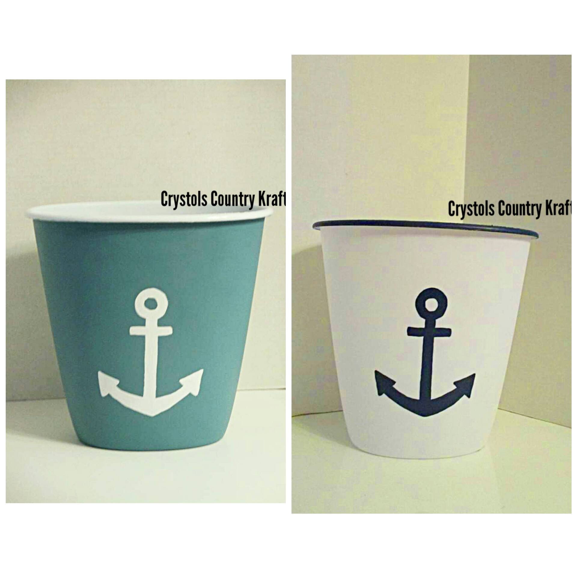 Anchor Bathroom Trash Can Nautical Waste Basket Navy Blue Or Etsy