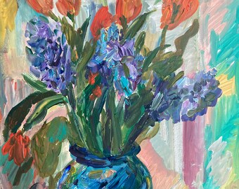 Spring. Floral acrylic painting; expressionist art; wall decor; signed art