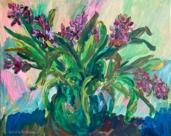 Hyacinths. Floral Acrylic Painting; Impressionist Art; Wall Decor; Signed Art