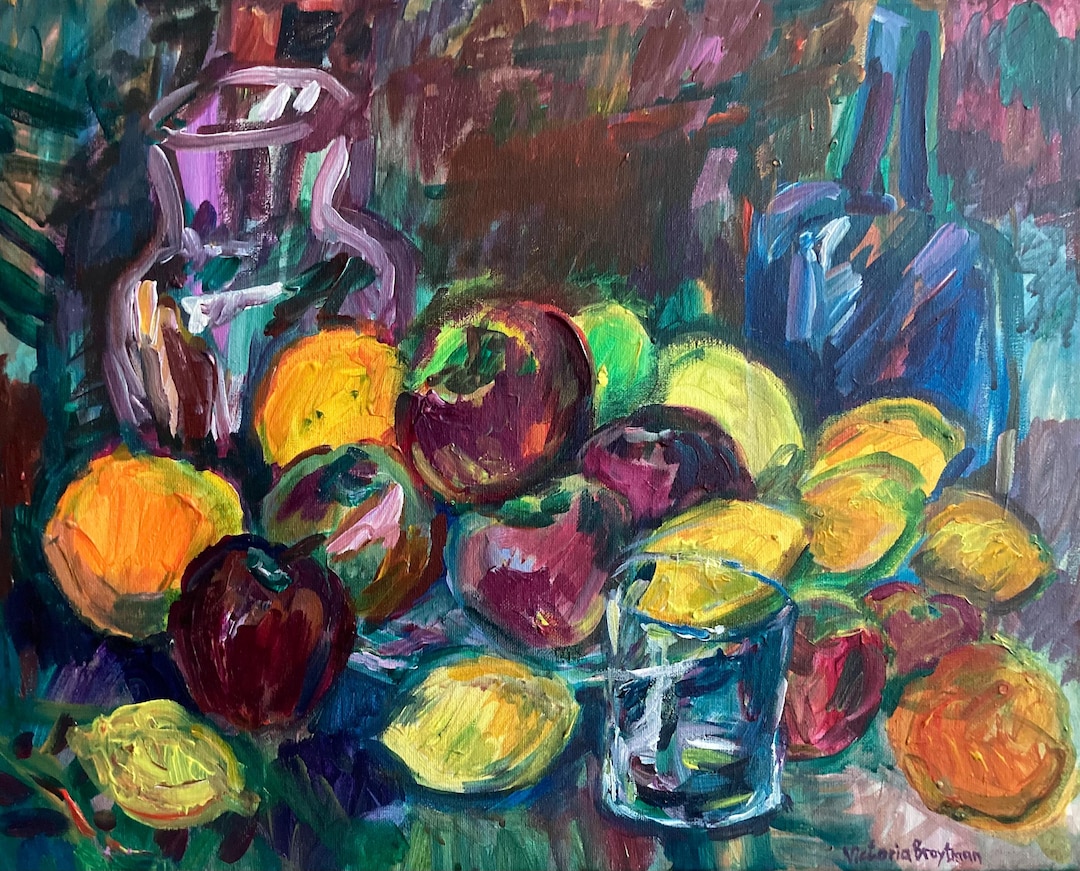 Still Life With Fruit and Glass. Expressionist Art; Wall Decor; Signed ...