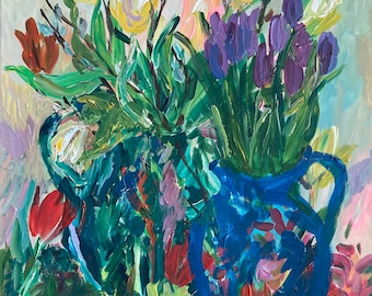 Spring. Floral Composition. Floral Acrylic Painting; Expressionist Art; Wall Decor; Signed Art