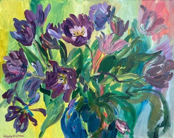 Tulips. Floral Composition. Floral Acrylic Painting; Expressionist Art; Wall Decor; Signed Art