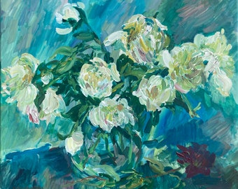 Peonies. Shades of Light; Floral Acrylic Painting; Impressionist Art; Wall Decor; Signed Art