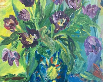 Tulips. Floral Acrylic Painting; Expressionist Art; Wall Decor; Signed Art