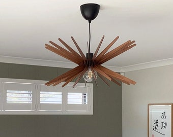 Lampe à manger suspendue, suspension en bois, éclairage de lustre moderne, luminaire de plafond, lampe géométrique, lampe contemporaine, lumière en bois