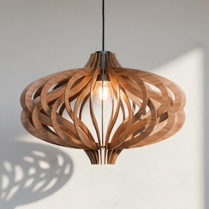 Wood chandelier - modern kitchen island light, hanging fixture, pendant wooden light, living room lamp.