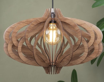 Wood pendant shade- slatted Scandinavian ceiling fixture for dining room, wooden chandelier
