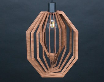 Plafondlamp armatuur, houten hanglamp, houten licht, moderne kroonluchter verlichting, hangende eetlamp, geometrisch licht, eigentijds licht, Boho