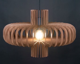 Walnut HDF Wood Pendant Light: Modern Ceiling Fixture