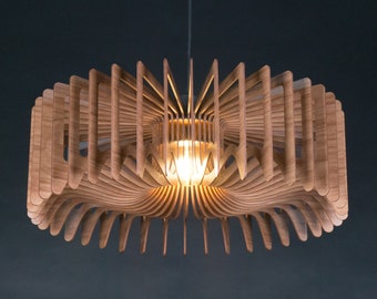 Houten hanglamp, houten lamp, moderne kroonluchter, hangende eetkamerlamp, plafondlamp, geometrische lamp, eigentijdse lamp