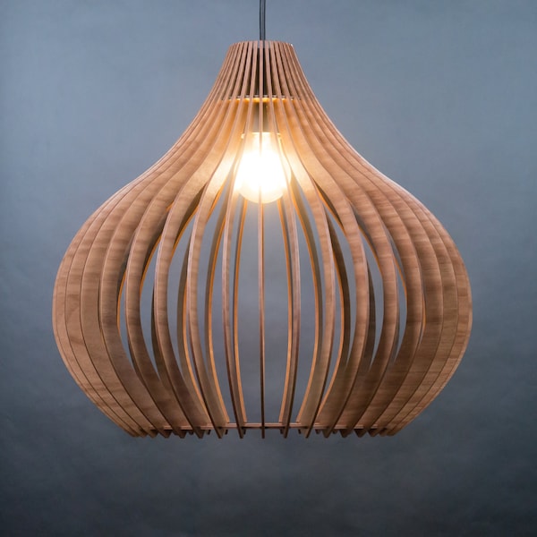 Colgante escandinavo, luz colgante de madera, luz moderna de mediados de siglo, lámpara escandinava, sombra de madera, luz de madera, luz moderna, lámpara de madera