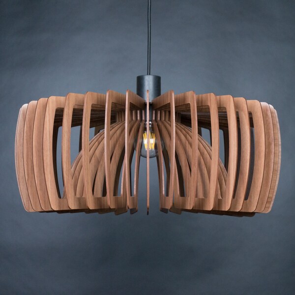 Wood Geometric Pendant Light Etsy