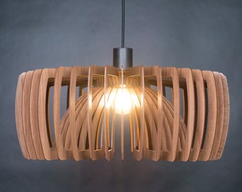 Lampe de plafond en bois, plafonnier en bois, moderne du milieu du siècle, lampe géométrique, lampe à manger, suspension, luminaires suspendus en bois, abat-jour moderne