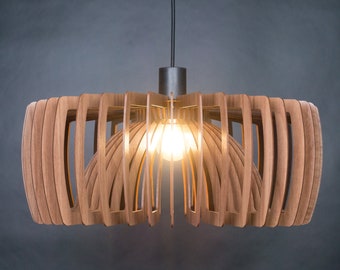 Lámpara de techo de madera, luz de techo de madera, moderna de mediados de siglo, lámpara geométrica, luz de comedor, luz colgante, luces colgantes de madera, pantalla de lámpara moderna