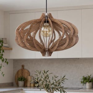 Ceiling fixture : Scandinavian living room wooden shade, geometric light, wood pendant light, modern lamp.