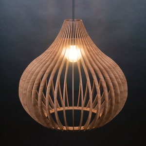 Wooden Pendant Light: Scandinavian Style Chandelier, Oak or Walnut HDF