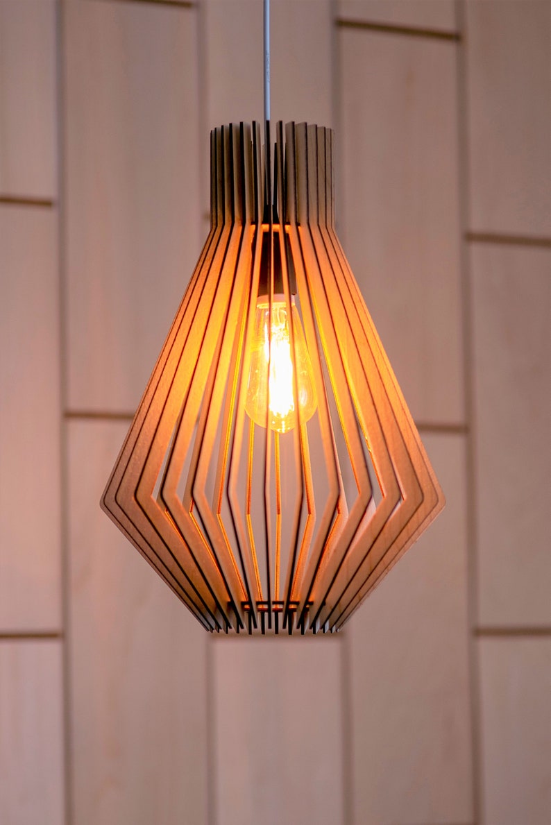 Wood Pendant Light Wooden Light Hanging Dining Lamp Modern Etsy