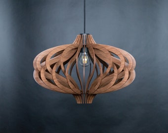 Ciondolo scandinavo, lampada a sospensione in legno, lampada scandinava, lampada a sospensione moderna, lampada geometrica, paralume in legno, luce da pranzo, luce moderna, paralume