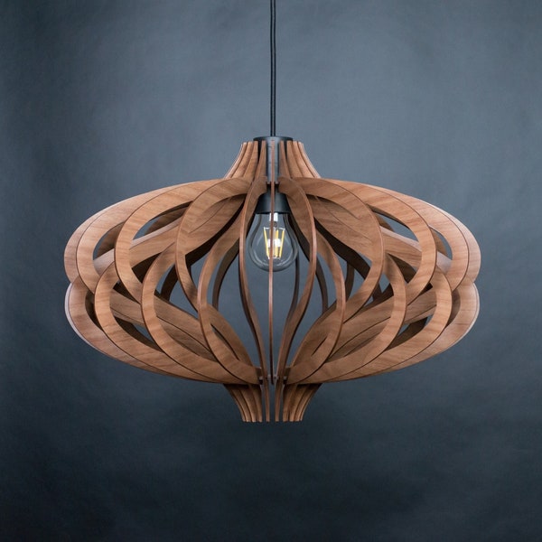 Scandinavische hanger, houten hanglamp, Scandinavische lamp, moderne hanglamp, geometrische lamp, houten kap, eetlicht, modern licht, schaduw