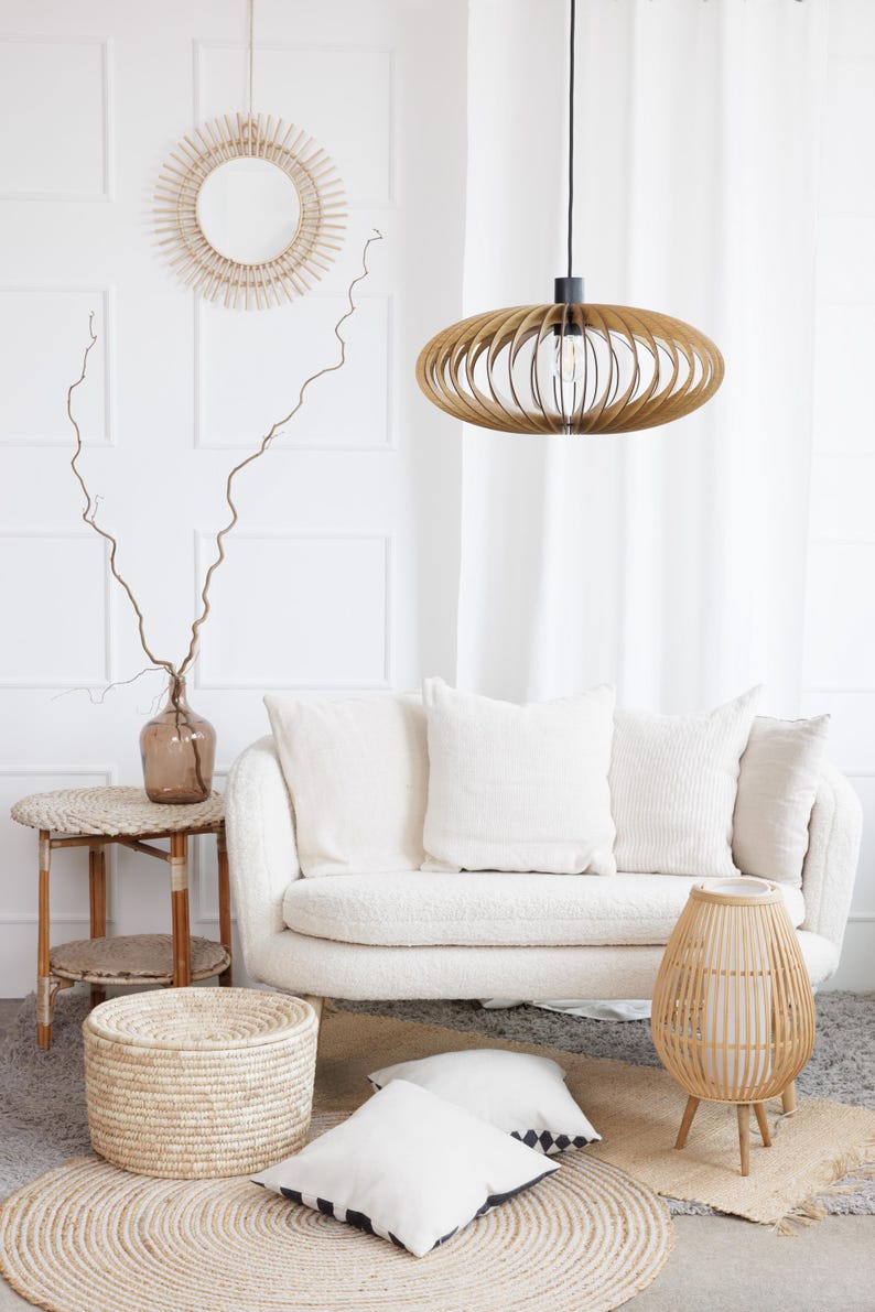 Wood Pendant Light,wooden chandelier,mid century modern,pendant light, ceiling fixture,wood lamp, wooden lamp,ceiling light,modern lampshade image 5