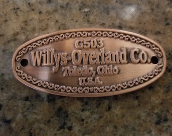 JEEP G503 Willys - Plaque d’emblème en cuivre antique Overland Co.