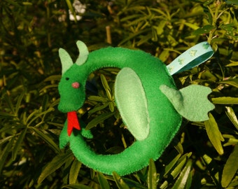 Green dragon, handmade felt hanging ornament decoration