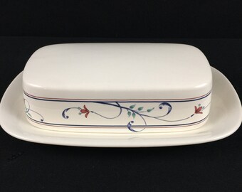 Mikasa Blue Stratford Butter Dish Covered Classic Elegance Rare