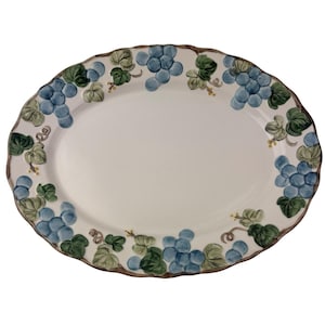 Metlox Sculptured Grape Oval Serving Platter 14.25&quot; Vintage Poppy Trail Fruit Embossed California Pottery Made in USA B