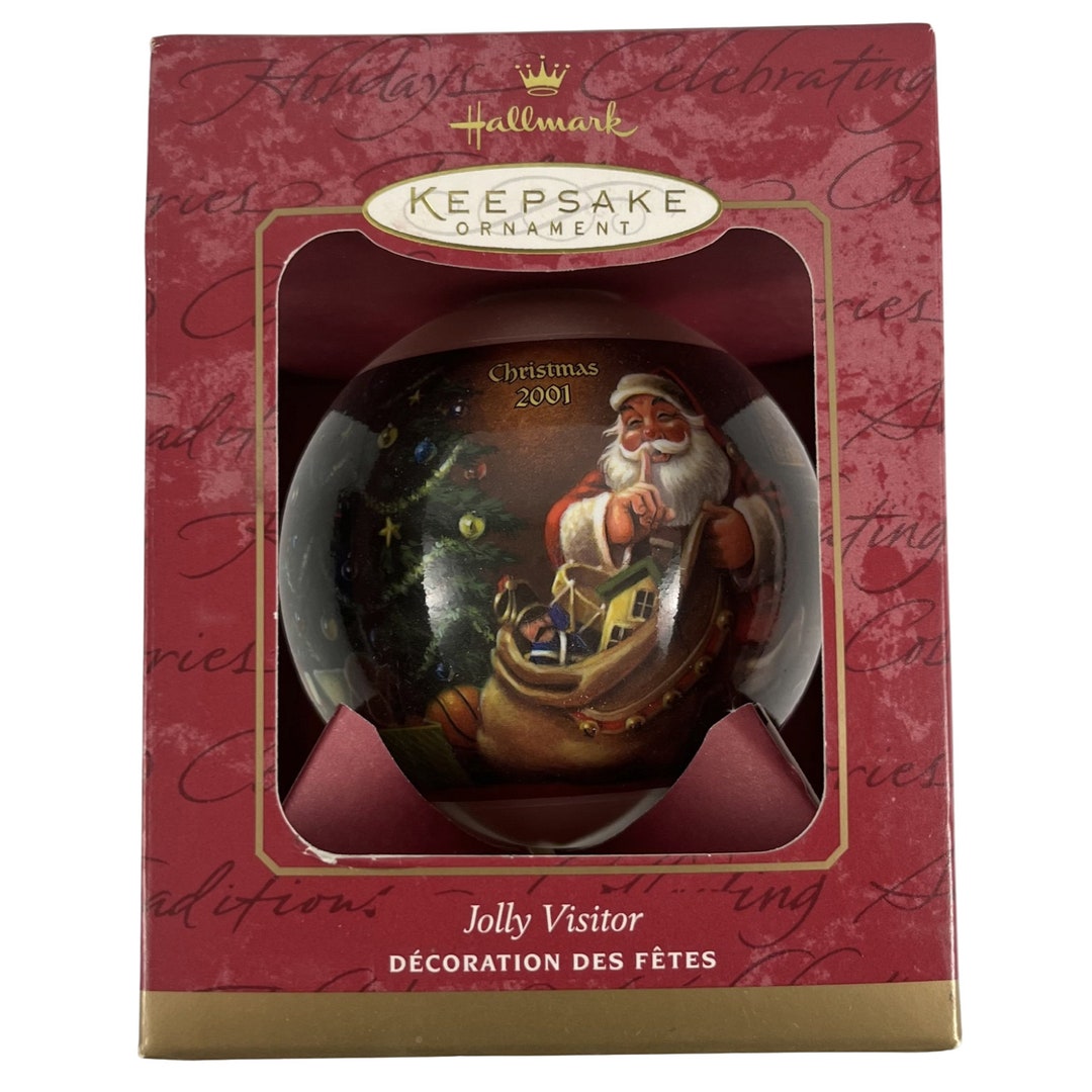 Hallmark Ornament Jolly Visitor Santa Claus Glass Ball Vintage Etsy