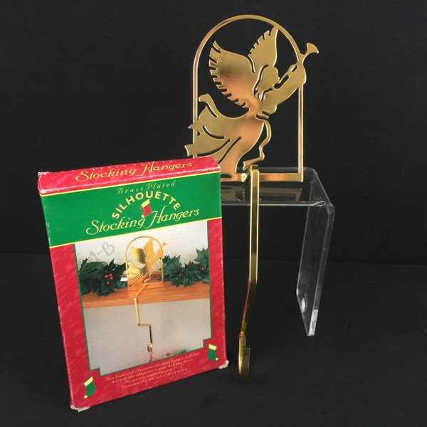 New Creative Enterprises Angel Stocking Hangers Holders Brass Plated Cherubs Trumpets Made in Korea Vintage 1995 Holiday Christmas Keepsake