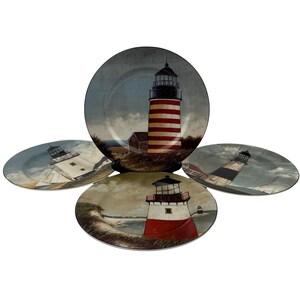 Sakura David Carter Brown By the Sea Piatti da dessert per insalata Lotto di 4 fari nautici vintage da 8" 2001