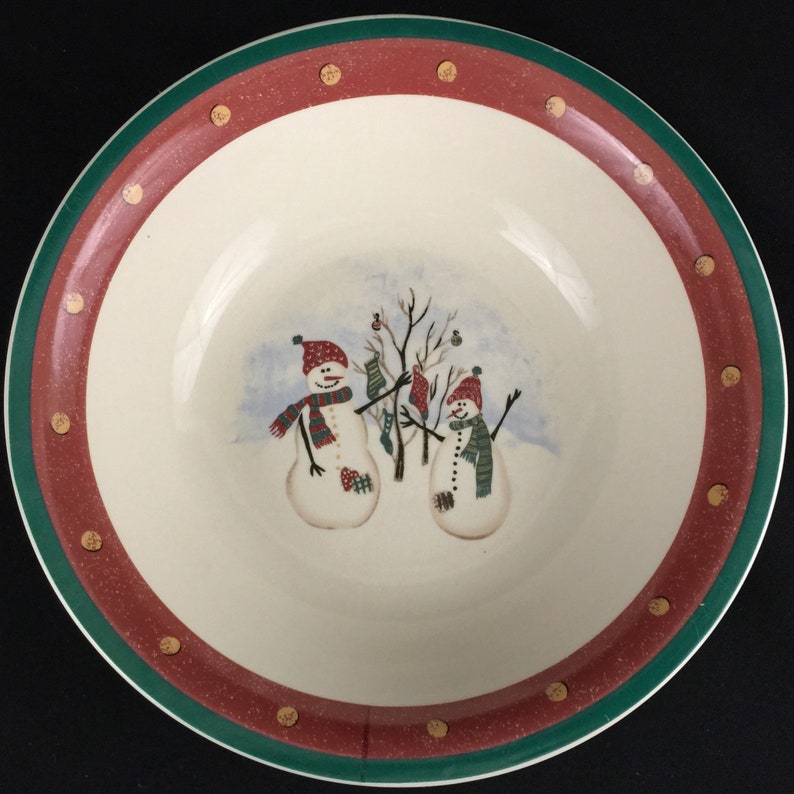 Vintage Vegetable Serving Bowl 10 by Royal Seasons Stoneware Snowmen Winter Scene RN2 Christmas