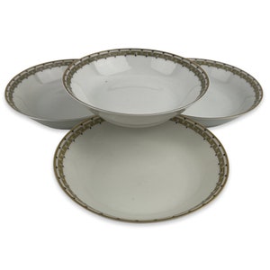 Haviland Limoges Albanien Dessertschalen 4er-Set Vintage 5 &quot;Schleiger 107a Gelber Schlüssel Goldrand Schwarze Akzente Frankreich