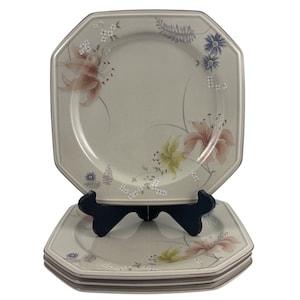 Mikasa Continental Janette Square Dinner Plates Set of 4 Vintage 10 1/4&quot; Multi-Floral Oven to Table Made in Japan F3753