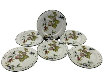 Brunelli BNI1 Tiffany-saladedessertborden set van 6 vintage 8&quot; fruit, vijgen en bloemen groene rand netrooster Made in Italy