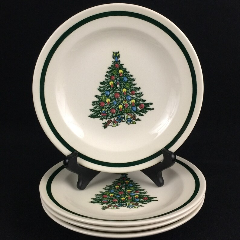 Set of 4 Vintage Salad Plates by Royal China Company Christmas Tree RYL81 Sebring OH Made in USA