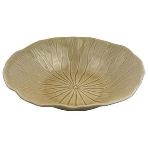 Metlox Lotus Sand Round Vegetable Serving Bowl VTG 10 3/4" Vernon Ware Poppytrail Embossed Veins of Leaf Scalloped Made in USA California