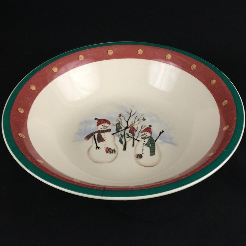 Vintage Vegetable Serving Bowl 10 by Royal Seasons Stoneware Snowmen Winter Scene RN2 Christmas