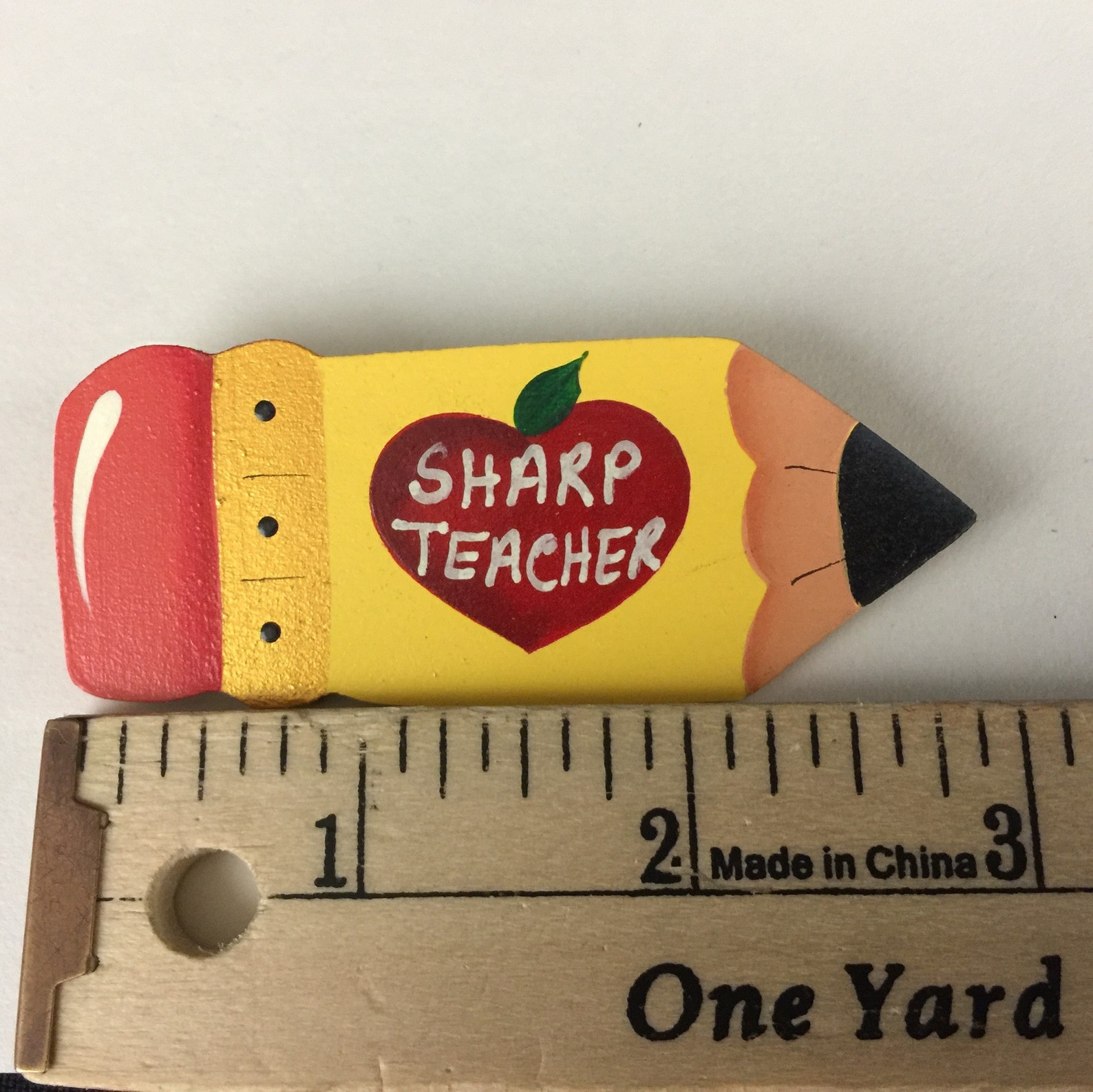 Brooch Sharp Teacher Pin Hand Painted Hand Done Wooden School Etsy