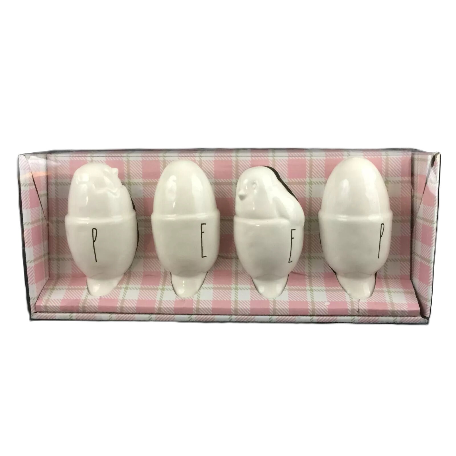 Service à oeufs en porcelaine années 50 coquetiers et salière sur