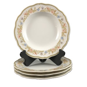 Mikasa Petite Rim Soup Bowls Set of 4 Vintage 9&quot; Multi and Floral Leaves L9313 Made in Japan