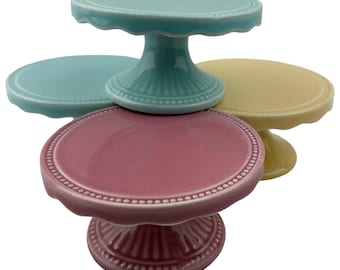 Ganz Colorful Ceramic Pedestal Cupcake Stands Holders Set of 4 Various Colors Decor