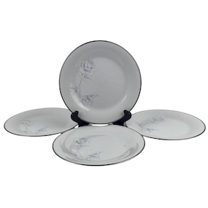 Noritake Virtue Bread and Butter Plates Lot of 4 Vintage 6 1/4&quot; Blue Rose Platinum Trim 2934 Made in Japan
