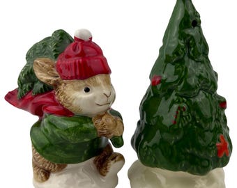 Gibson Greeting Otagiri Bunny Mouse e Christmas Tree Set di saliera e pepiera realizzati a mano in Giappone