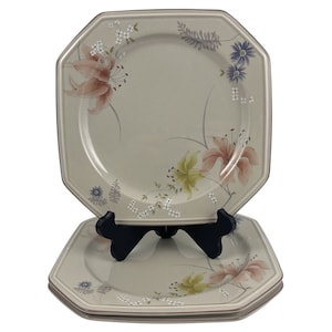 Mikasa Continental Janette Square Dinner Plates Set of 3 Vintage 10 1/4&quot; Multi-Floral Oven to Table Made in Japan F3753
