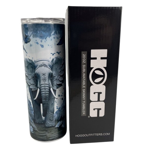 Skinny Tumbler 20oz Elephant 3D Flowers Birds and Trees Stainless-Steel Insulated Hand Sublimated by Sassy Hippo Creations