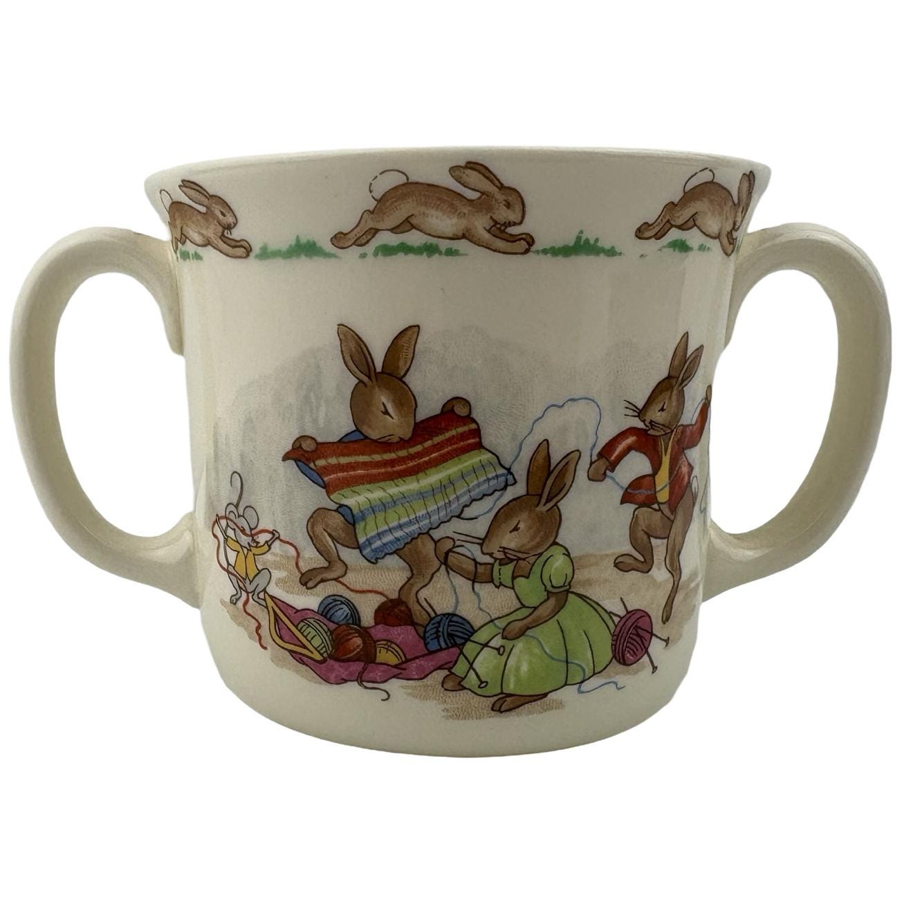 Royal Doulton Bunnykins Hug a Mug Child's Cup Two Handled Knitting
