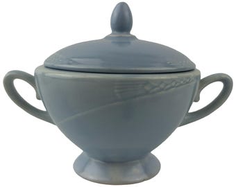 Homer Laughlin Serenade Blue Lidded Sugar Bowl Vintage Solid Color Made in USA