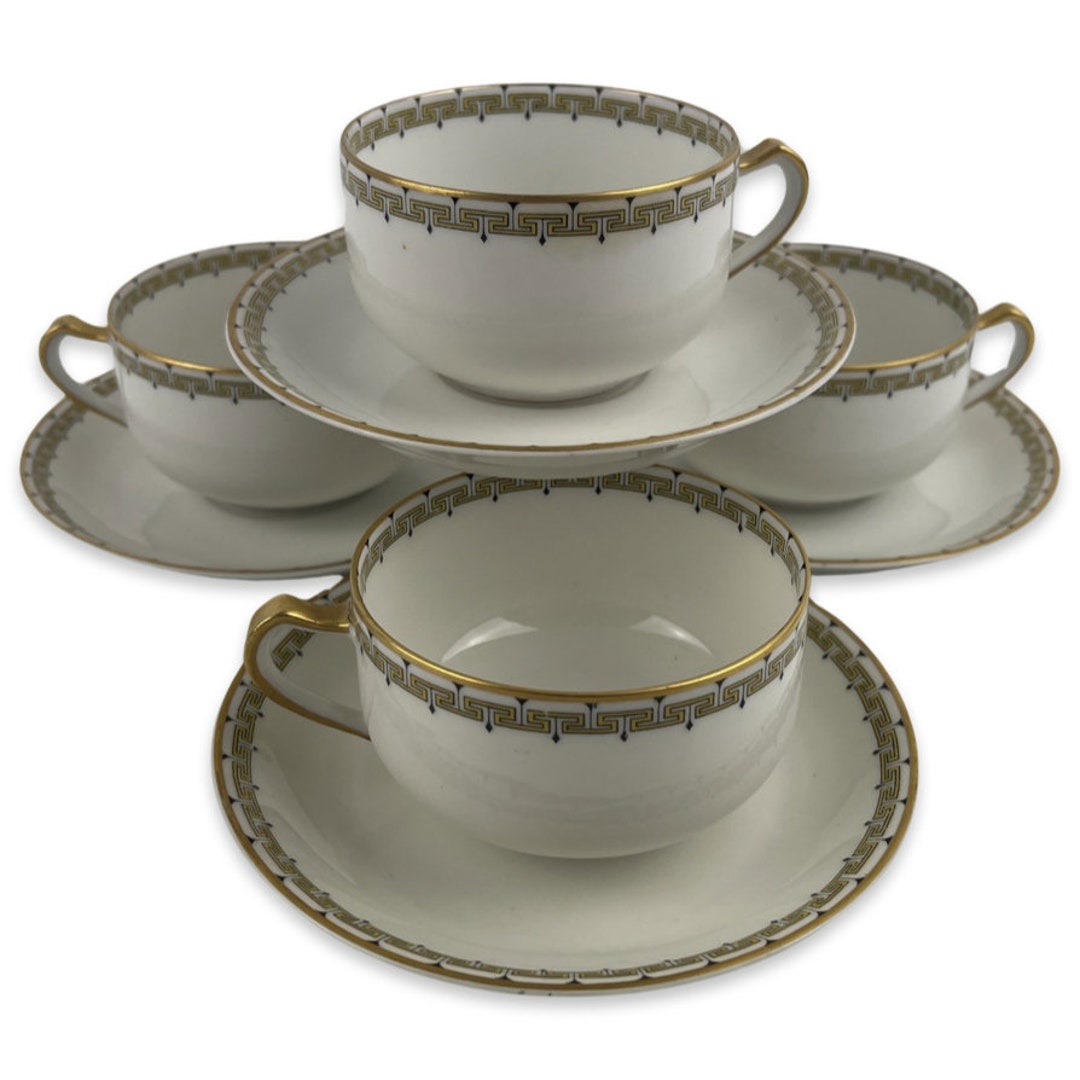 Haviland Limoges Albany Cups and Saucers Set of 4 Vintage 6oz Schleiger