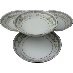 Roseville Berry Sauce Bowls Set of 4 Vintage 5 1/2" Japan Translucent Fine China 4135 Spring Floral Platinum Trim Made in Japan